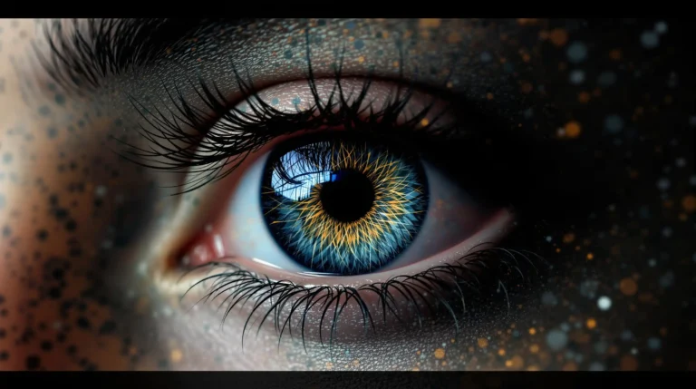 _A close-up of a person’s eye, a reflection of the room
